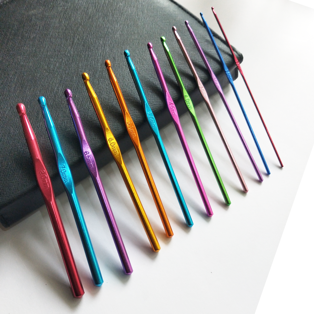 Aluminum Crochet Hook Coloured Multi Color 12 pcs