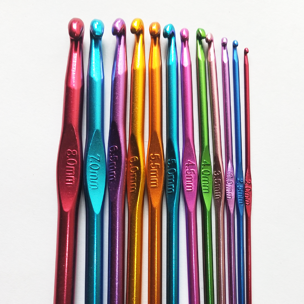 Aluminum Crochet Hook Coloured Multi Color 12 pcs