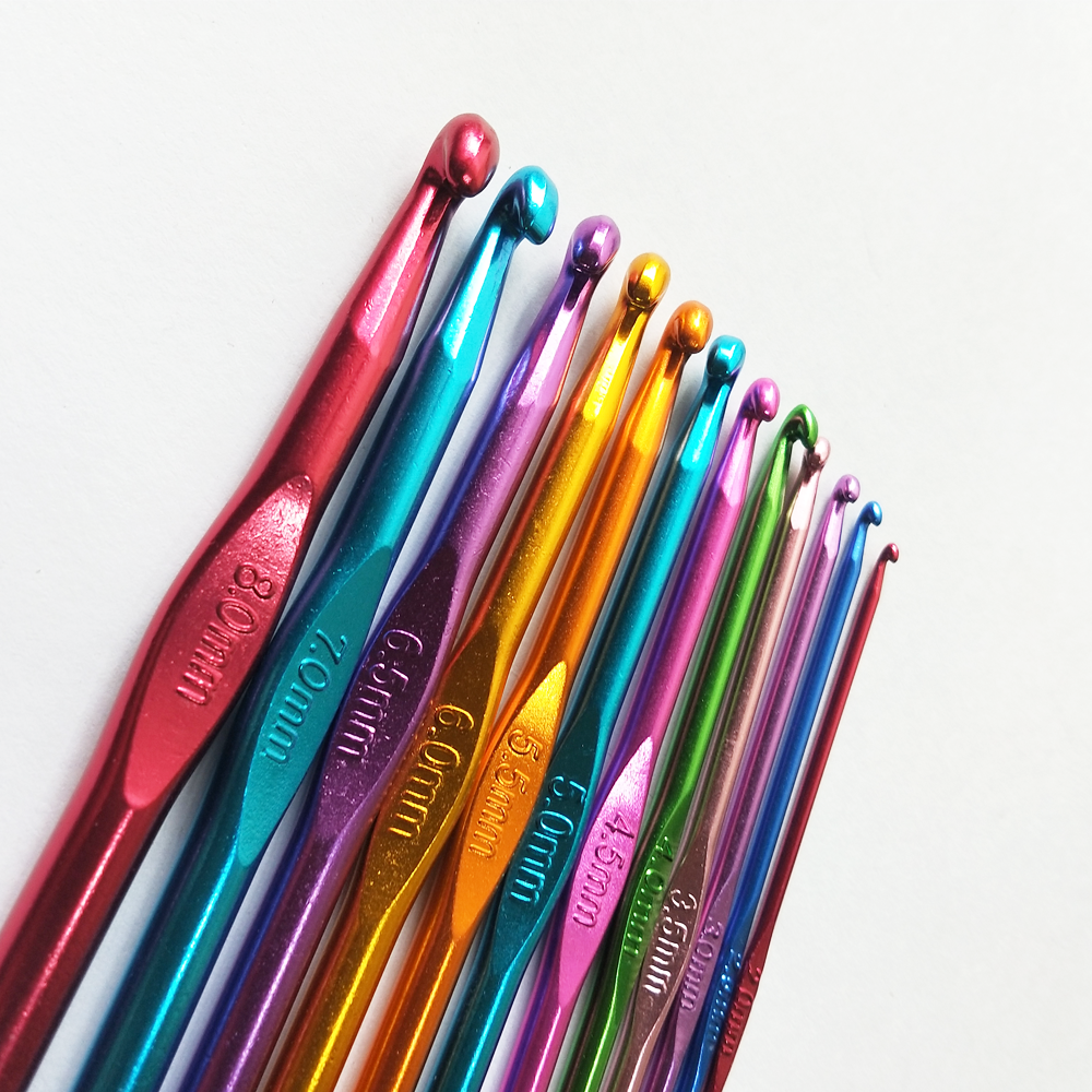 Aluminum Crochet Hook Coloured Multi Color 12 pcs