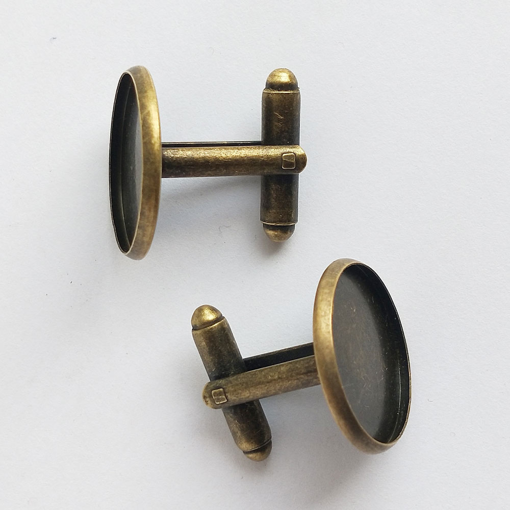 Cufflinks With Round Bezel  Antique Bronze